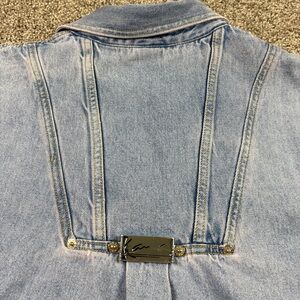 KARL KANI JEANS Vtg Heavy Denim Metal Button Mens L Shirt Short Sleeve Amazing!